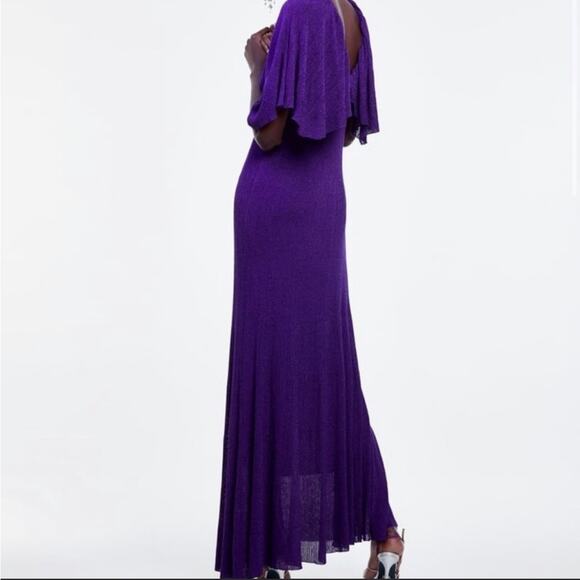 Zara Women's Metallic Purple Knit Maxi Dress Size Small Nwt - Picture 1 of 6